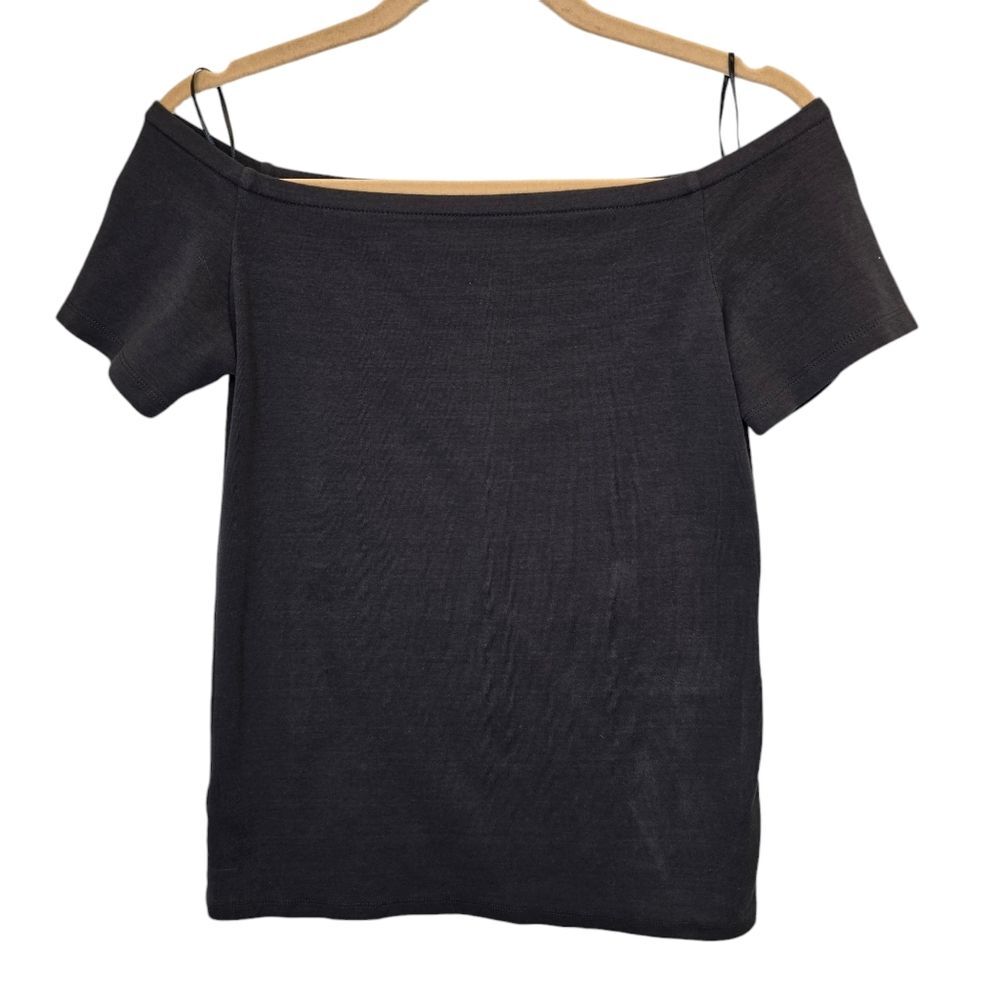 LOFT Outlet Women's M Off the Shoulder Dark Grey Solid Top